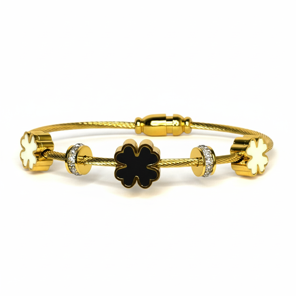 Clover Charm Bracelet – Dual-Tone Elegance