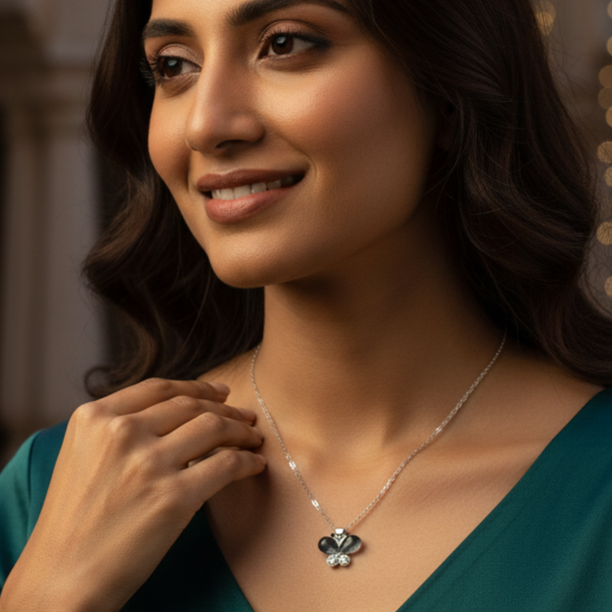 Black Butterfly With Silver chain