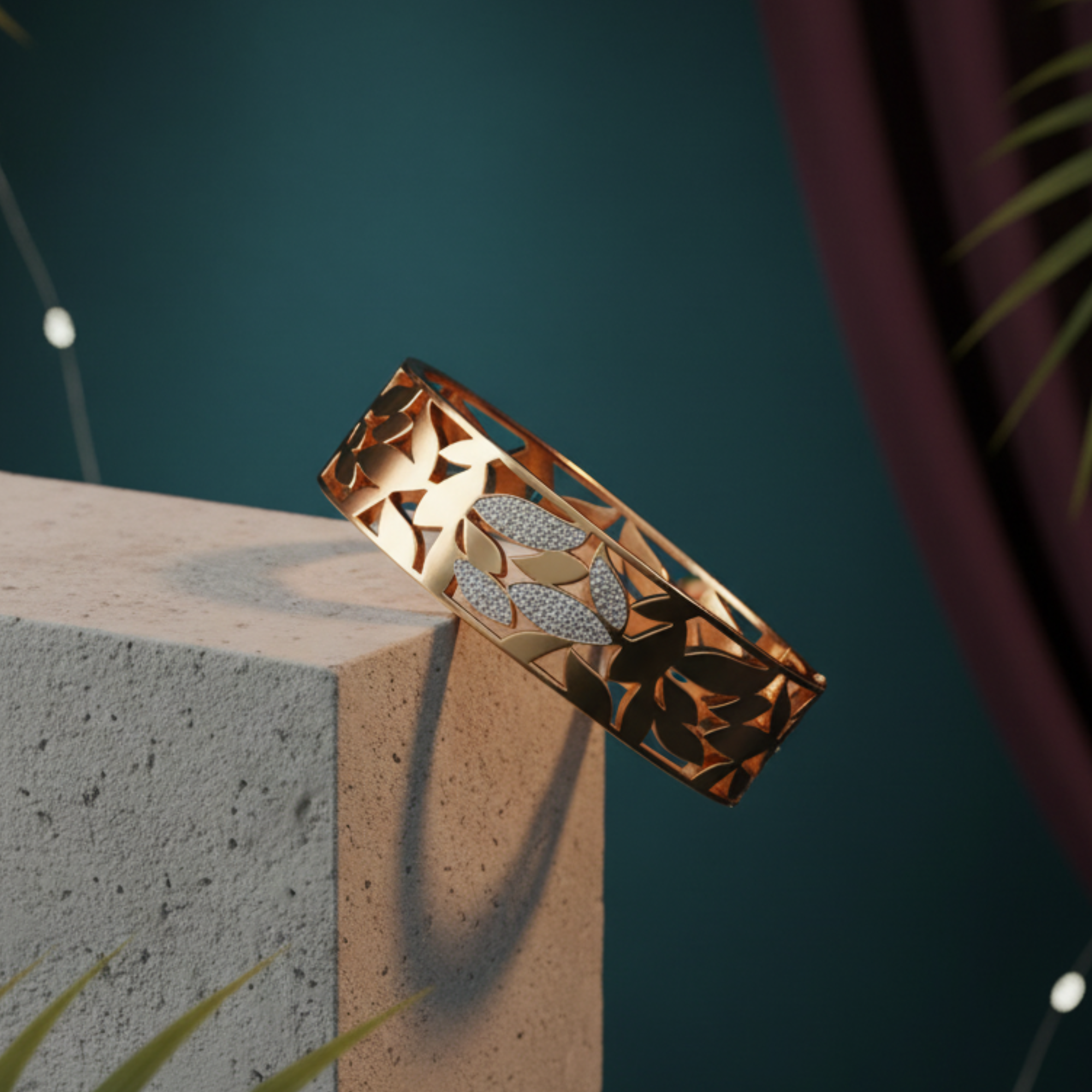 Diamond Leaf Gold Bracelet