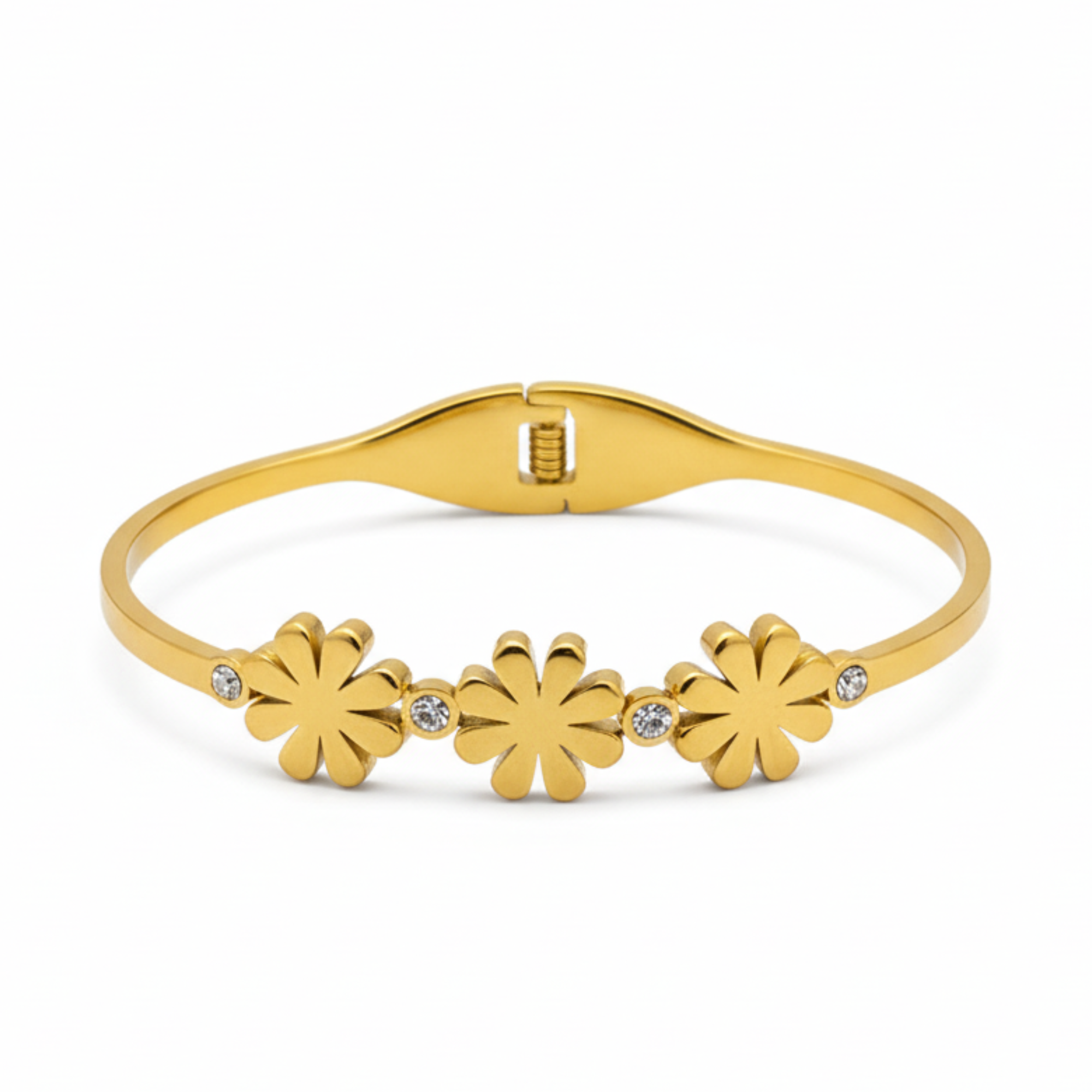 Gold Bangle with Dazzling Flower Accents