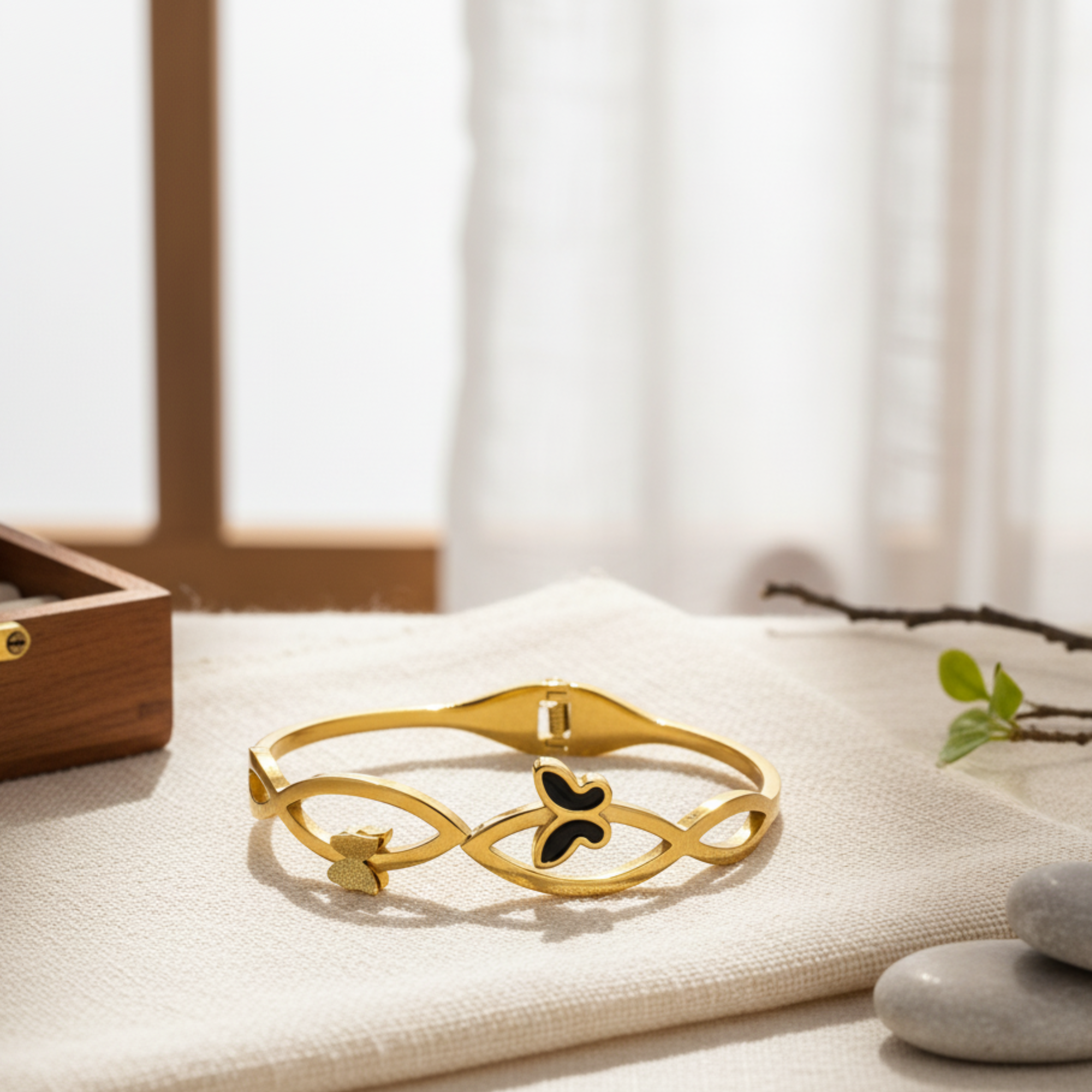 Twin Butterflies Black & Gold