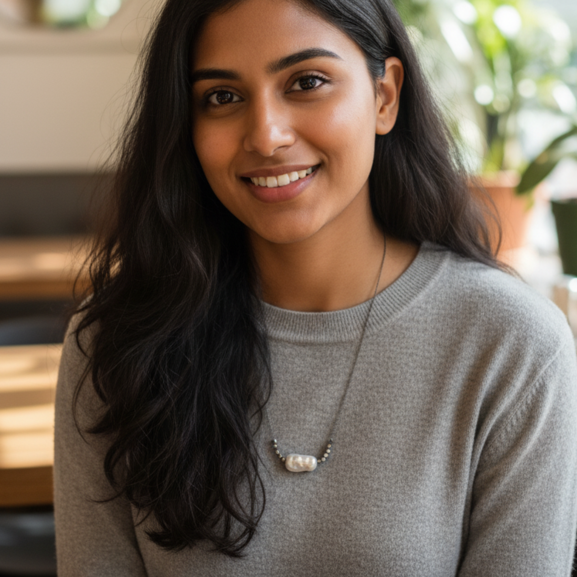 Minimalist Pearl & Black Bead