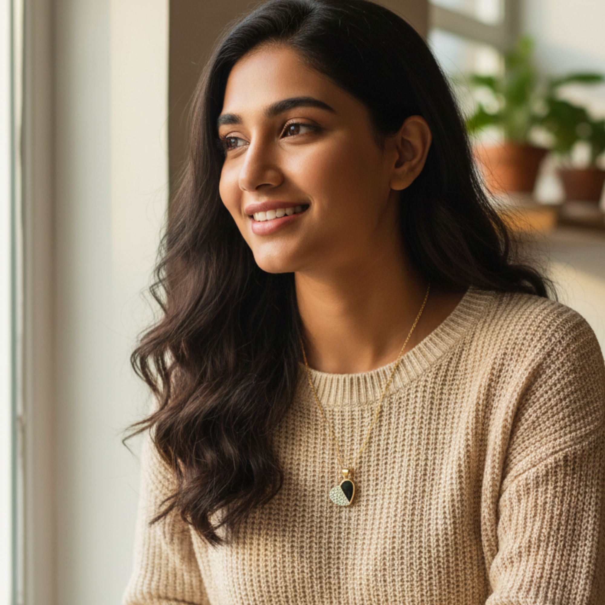 Elegant Black & Crystal Heart Pendant