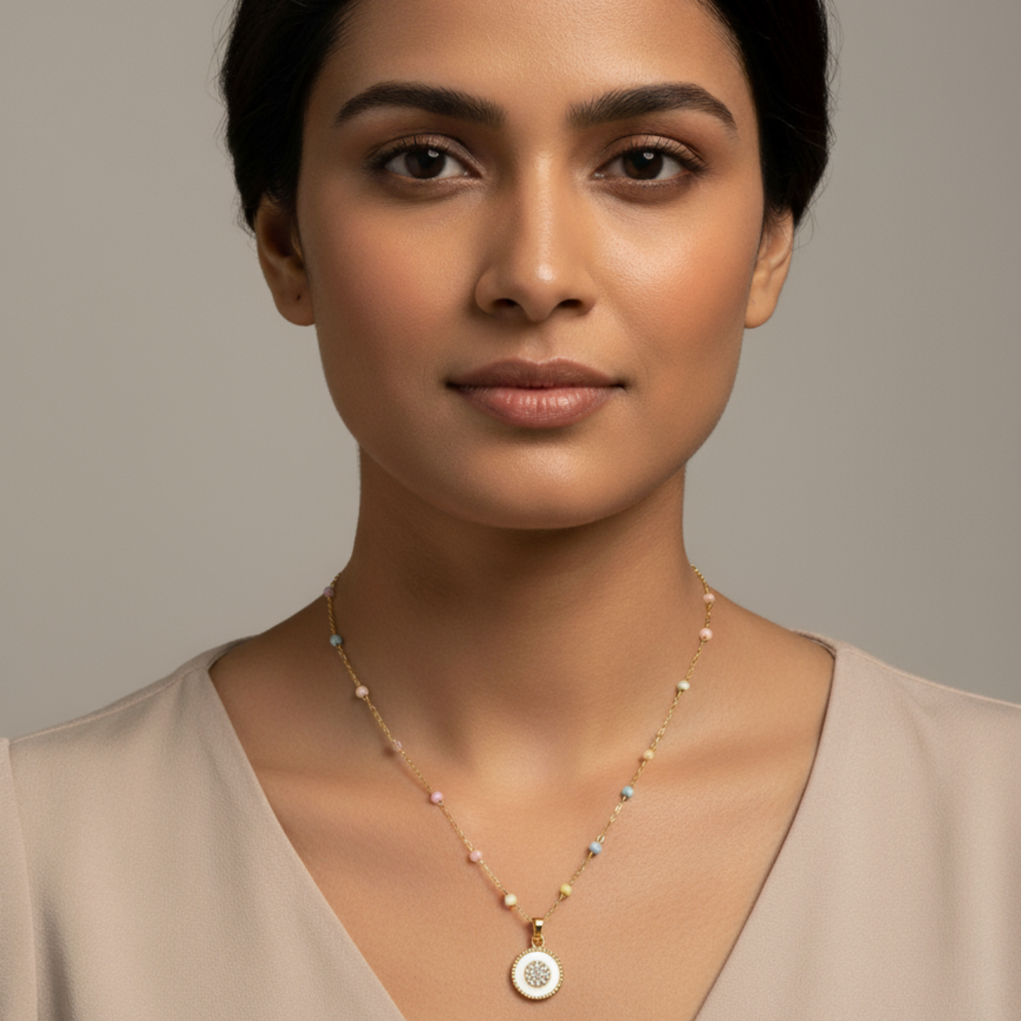 Chic Multicolor Beaded Gold Pendant